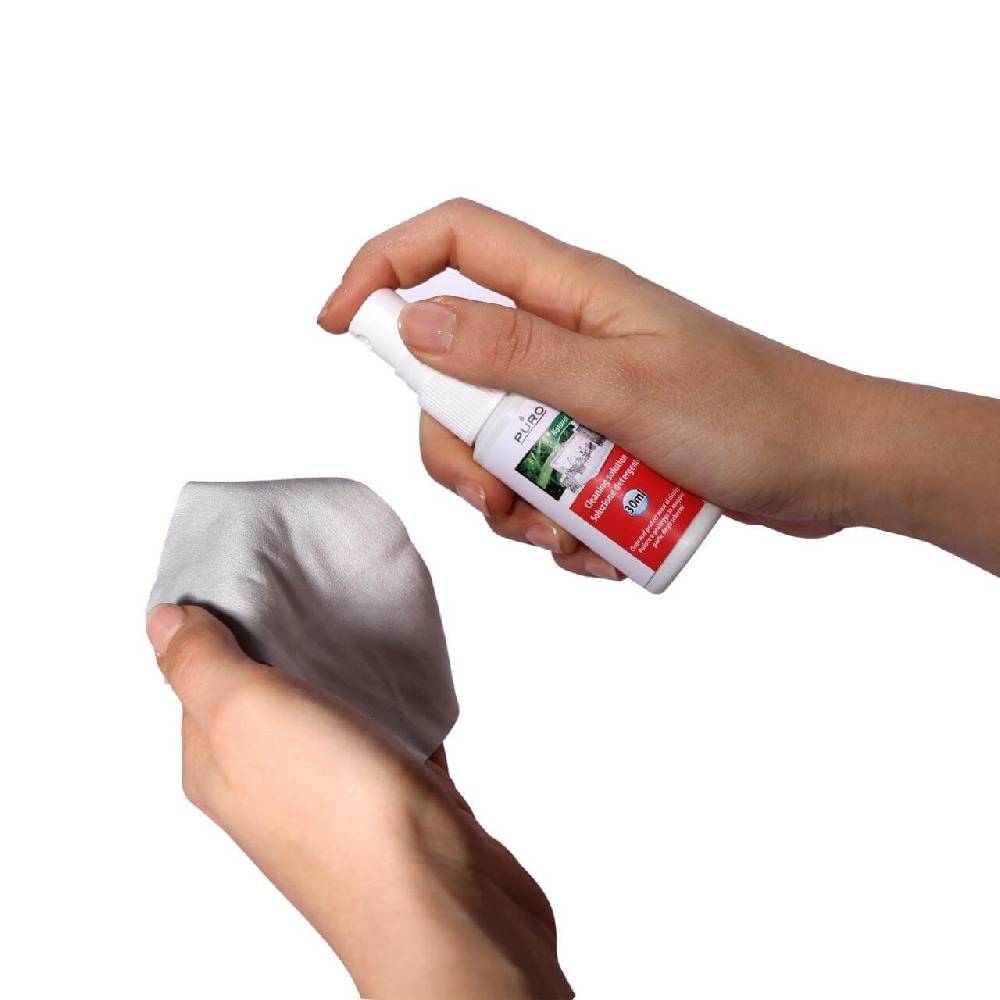 Puro Kit pulizia schermi Spray 30ml, panno microfibra e 10 salviette umidificate Sostegno trimestrale