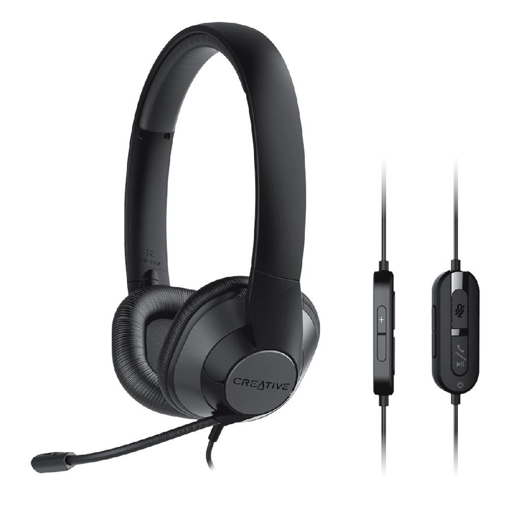 Creative HS-720 V2 Cuffie USB con microfono a condensatore con cancellazione del rumore e telecomando a cavo con pulsante di disattivazione del microfono per le videochiamate Nuovo