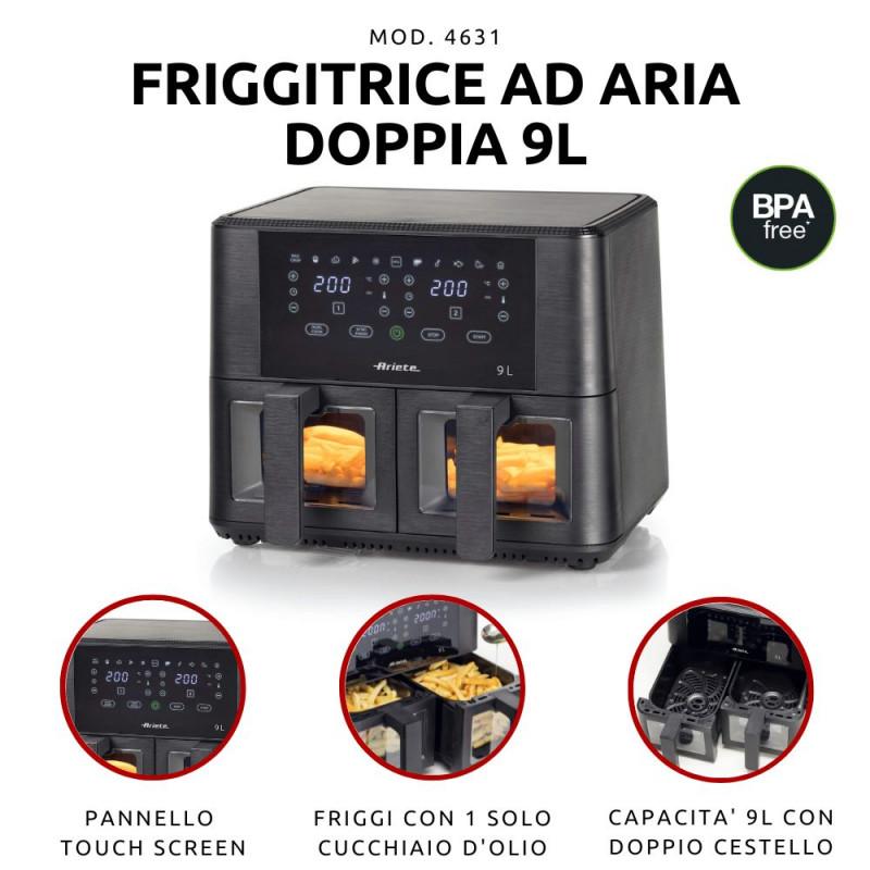 Ariete FRIGGITRICE AD ARIA 9L DOPPIO CESTELLO CON VETRO Presa