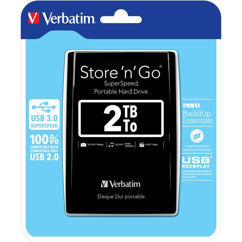 Verbatim Disco rigido portatile Store 'n' Go USB 3.0 da 2 TB Nero Shopping Online