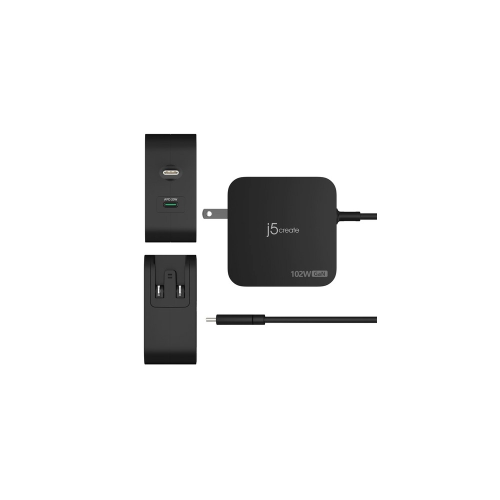 j5create 102W GaN PD USB-C 2-Port Charger with Changeable AC Plugs Promozione