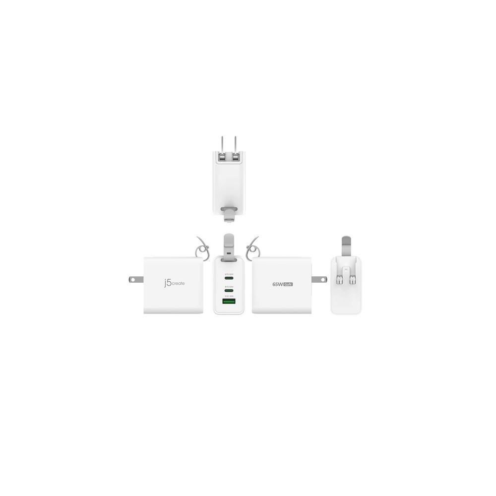 j5create 65W GaN USB-C 3-Port Traveler Charger with changeable AC plugs and USB-C cable Spedizione Gratuita